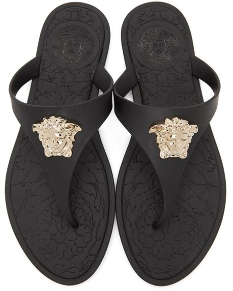 Versace: Black Medusa Palazzo Thong Sandals 